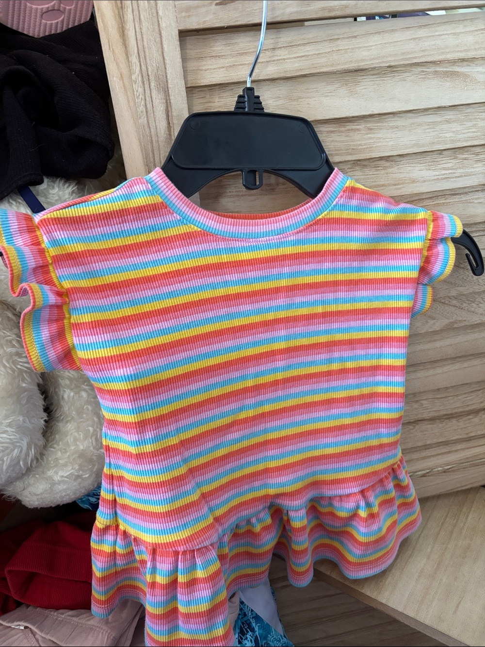Cat & Jack Pink Rainbow Stripe Ruffle Tee 4T